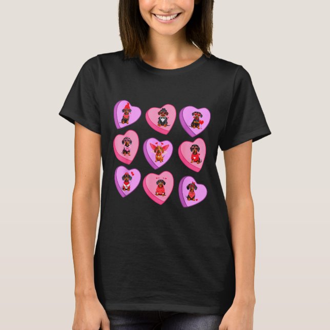 Dachshund Hearts Candy Valentines Weiner Dog Pet L T-Shirt (Front)