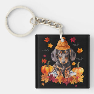 Dachshund Hello Autumn Leaf Fall For Dog Lover Key Ring