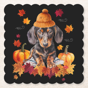 Dachshund Hello Autumn Leaf Fall For Dog Lover Paper Coaster