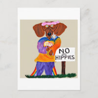 Dachshund Hippie at No Hippies Sign