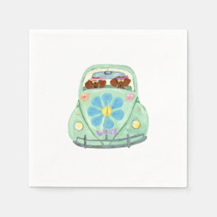 Dachshund Hippies In Their Flower Love Car Napkin