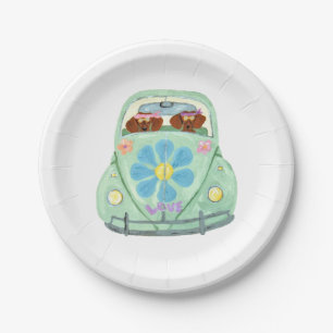 Dachshund Hippies In Their Flower Love Car Paper Plate