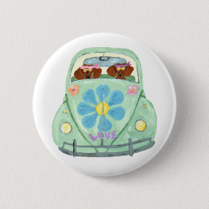 Dachshund Hippies In Their Flower Love Mobile 6 Cm Round Badge