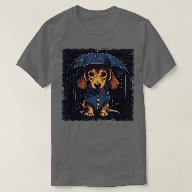 Dachshund holding a tiny umbrella T-Shirt (Design Front)