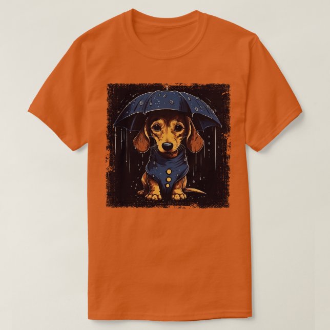 Dachshund holding a tiny umbrella T-Shirt (Design Front)