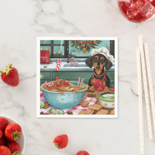 Dachshund Holiday Baking: Festive Christmas  Napkin