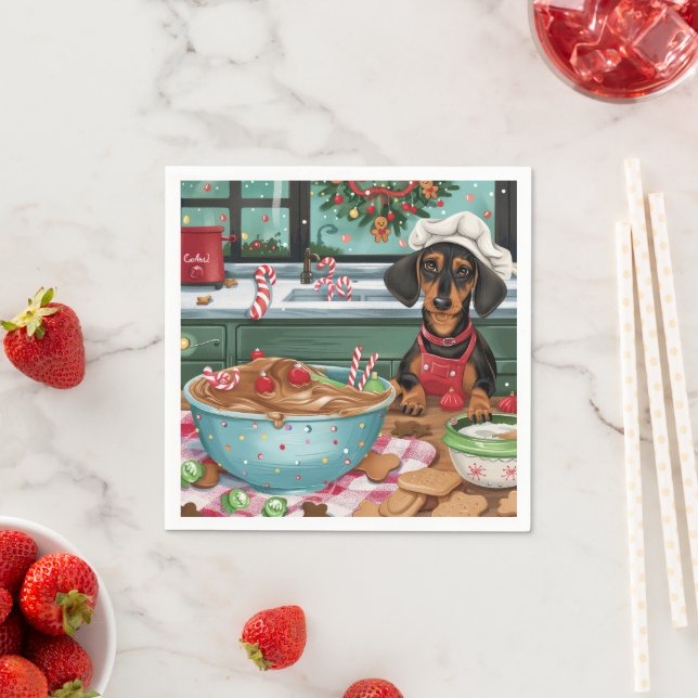 Dachshund Holiday Baking: Festive Christmas  Napkin (Insitu)