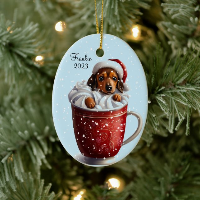 Dachshund Hot Cocoa Christmas Ceramic Tree Decoration (Tree)