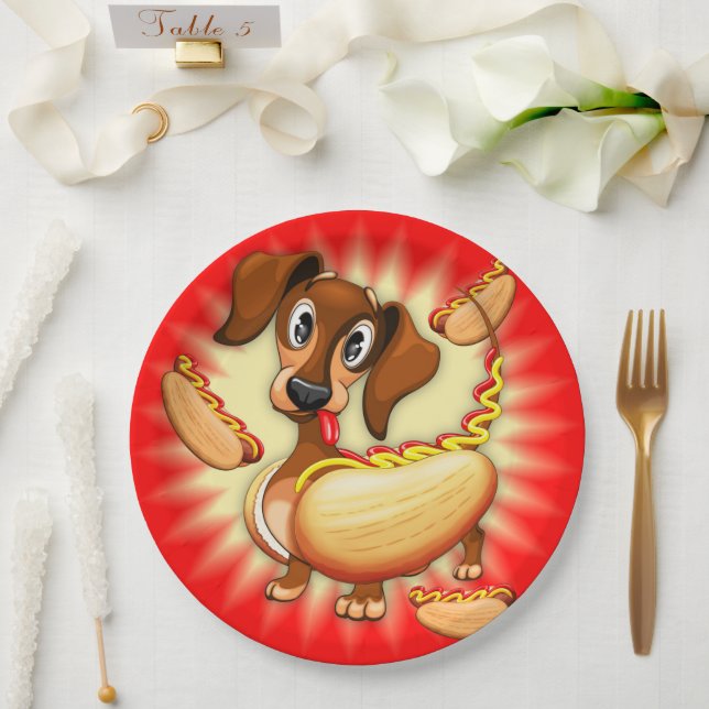 Dachshund Hot Dog Paper Plate (Wedding)