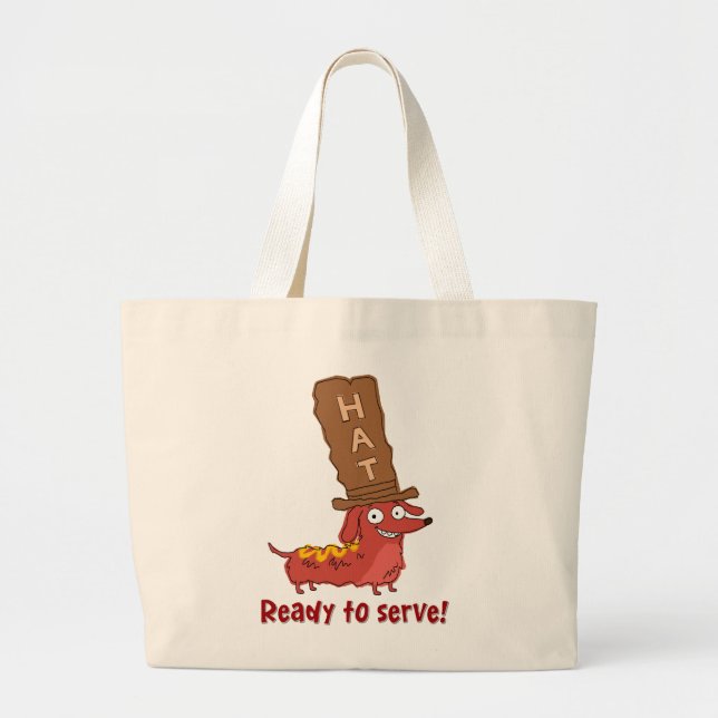 Dachshund Hot Dog Pun Large Tote Bag (Front)