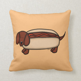 Dachshund Hot Dog Throw Pillow
