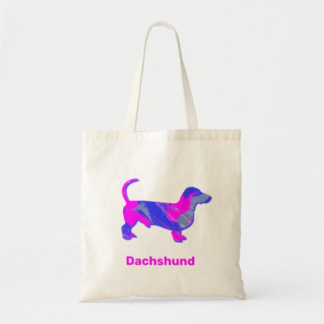 Dachshund Hot Pink & Blue Abstract Classic Round S Tote Bag (Front)