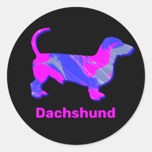 Dachshund Hot Pink & Blue Abstract Classic Round Sticker