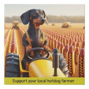 Dachshund Hotdog Farmer  Faux Canvas Print
