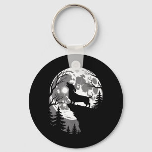 Dachshund Howling Full Moon Haunted Forest Key Ring