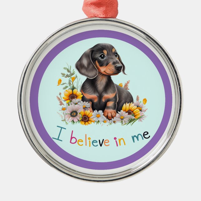 Dachshund I Believe In Me Metal Tree Decoration (Front)
