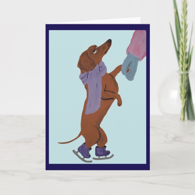 Dachshund ice skating with his Mum Card (Front)