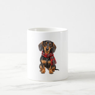 Dachshund in a Red Plaid Scarf Coffee Mug