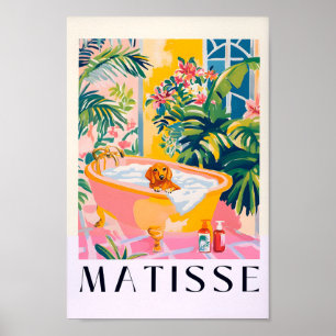 Dachshund In Bathtub Funny Decor, Matisse Print, P Poster