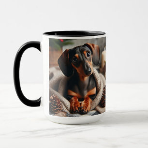 Dachshund in Blanket Christmas Coffee Mug Cup
