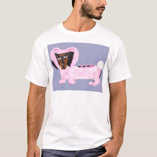 Dachshund In Fuzzy Pink Bunny Suit T-Shirt (Front)