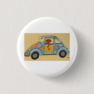 Dachshund in Hippie car  3 Cm Round Badge