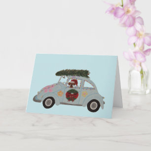 Dachshund in Hippie Car at Christmas Card