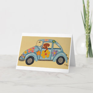 Dachshund in Hippie car Card