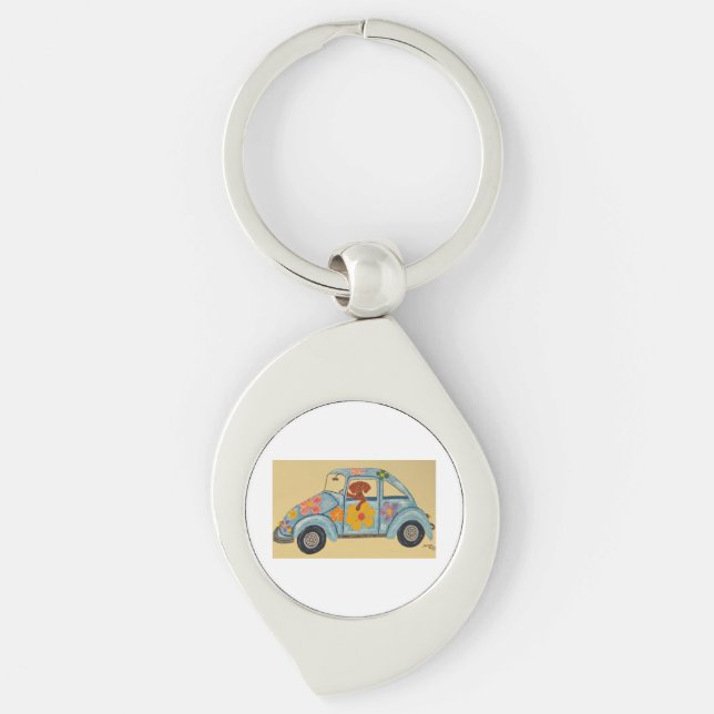 Dachshund in Hippie car  Key Ring (Front)