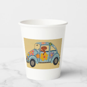 Dachshund in Hippie car Paper Cups