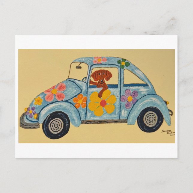 Dachshund in Hippie car Postcard (Front)