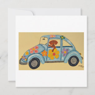 Dachshund in Hippie car Thank You Card