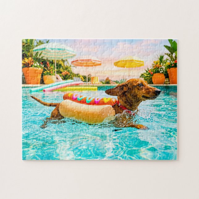Dachshund in hotdog suit jigsaw puzzle (Horizontal)