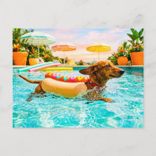Dachshund in hotdog suit postcard