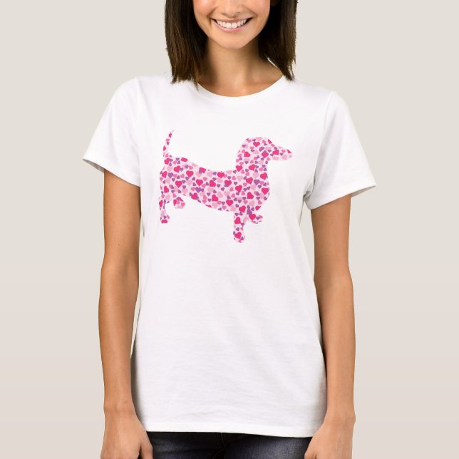 Dachshund in Pink Hearts T-Shirt (Front)