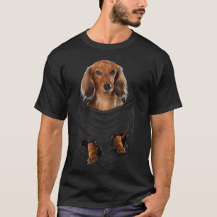 Dachshund In Pocket Long Haired Wiener Dog Women D T-Shirt
