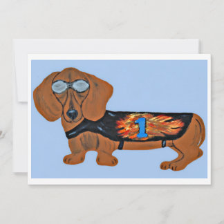 Dachshund in Racing Jacket Flat Note Card