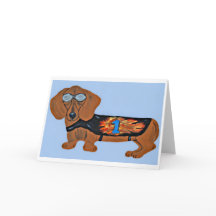 Dachshund in Racing Jacket Flat Note Card
