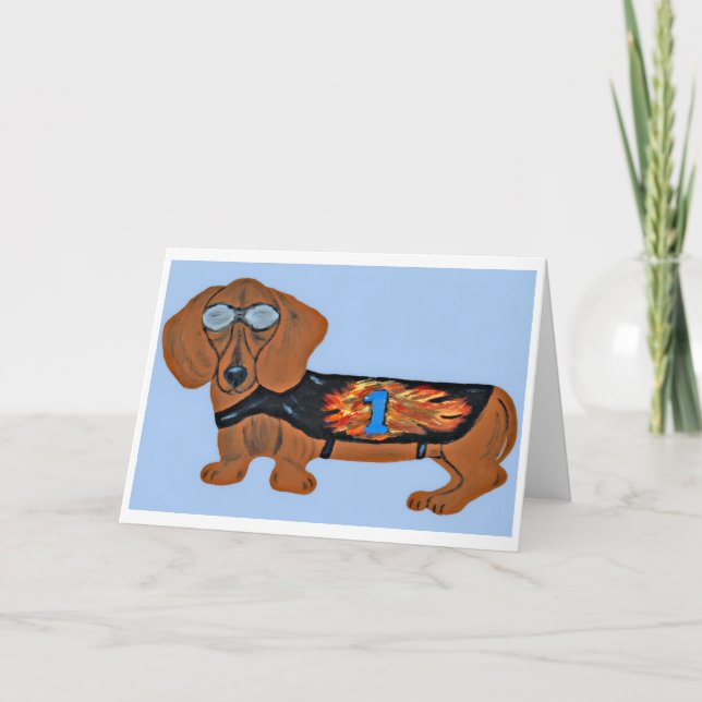 Dachshund in Racing Jacket Flat Note Card (Front)