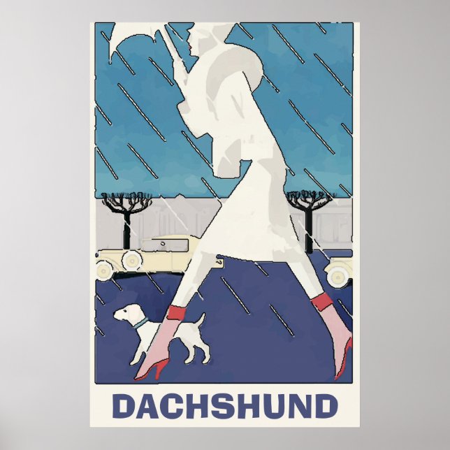 Dachshund in Rain Poster (Front)