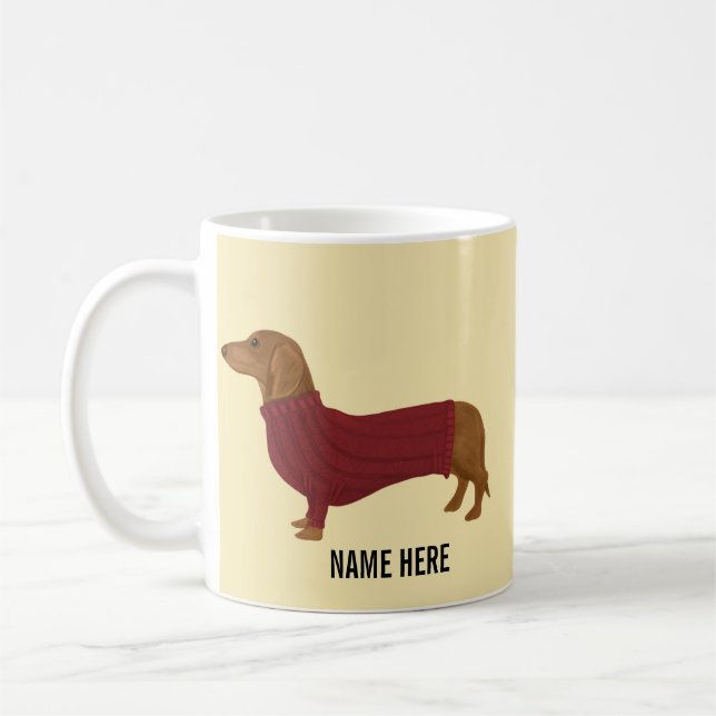 Dachshund In Red Sweater Coffee Mug (Left)