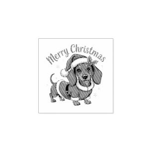 Dachshund in Santa Hat Christmas  Rubber Stamp