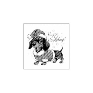 Dachshund in Santa Hat Christmas Rubber Stamp