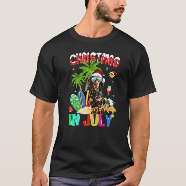 Dachshund In Santa Hat Sunglasses Christmas In Jul T-Shirt (Front)