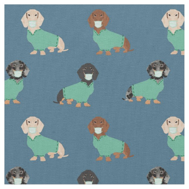 Dachshund in scrubs dark blue fabric (Close Up)