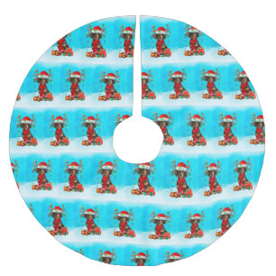 Dachshund in snow with Christmas gifts Brushed Polyester Tree Skirt