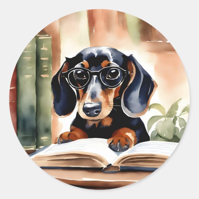 Dachshund in Watercolor Art Classic Round Sticker (Front)