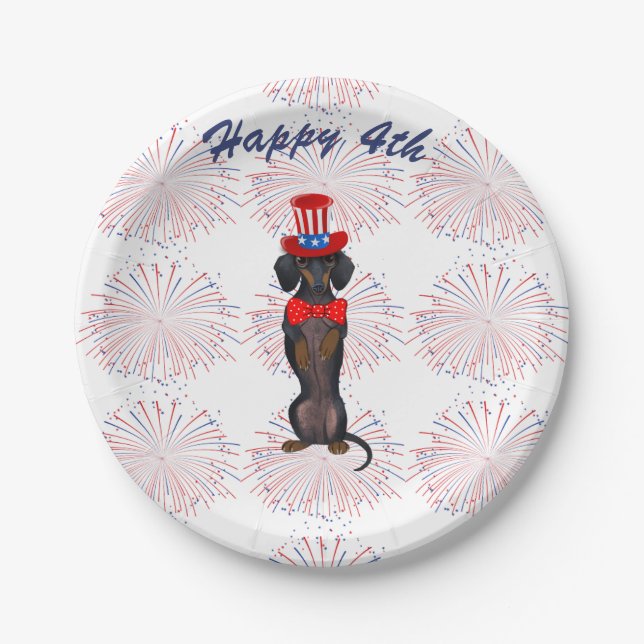Dachshund Independence Day Paper Party Plates (Front)