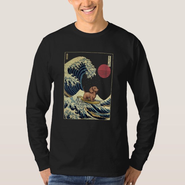 Dachshund Japanese Kanagawa Wave  Surf Dog T-Shirt (Front)