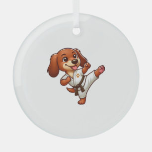 Dachshund karate martial arts high kick glass tree decoration